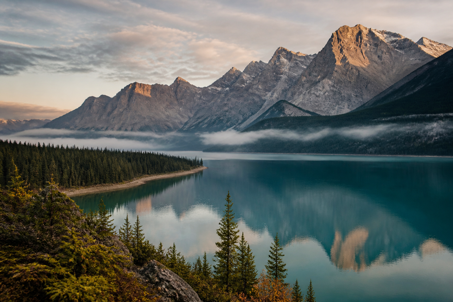 The Canadian Rockies reflected in an alpine lake