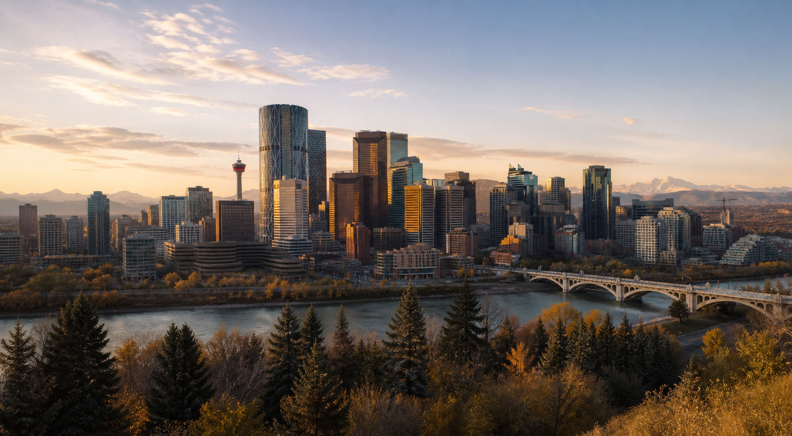 Calgary skyline in golden-hour light